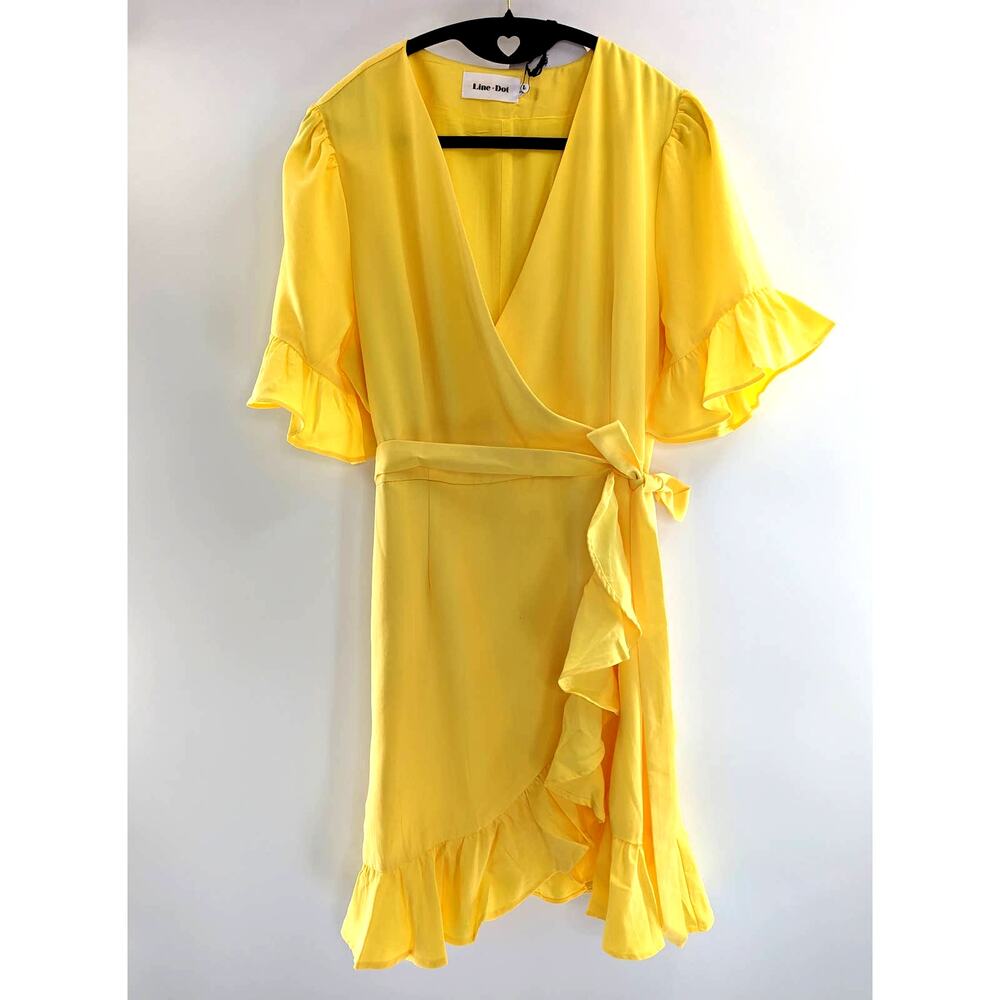 Line & Dot Yellow Ruffle Wrap Dress - Picture 1 of 9